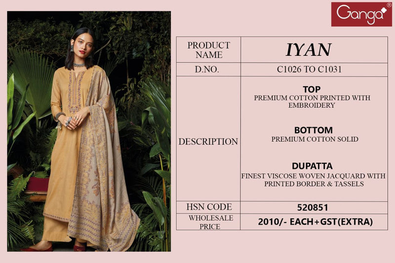 Iyan Ganga Cotton With Printed Embroidery Stylish Designer Casual Wear Salwar Suit