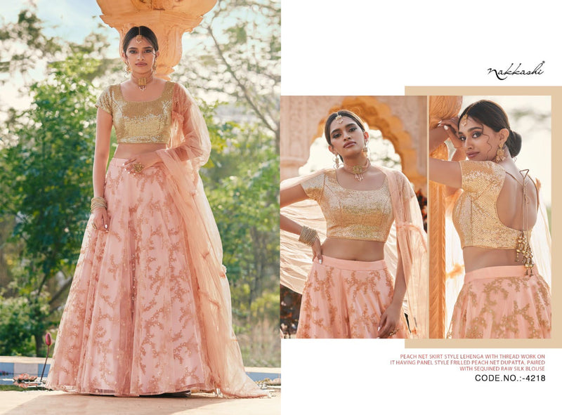 Nakkashi Dno 4218 silk with Net Mirror Work Stylish Designer Wedding Wear Lehenga Choli