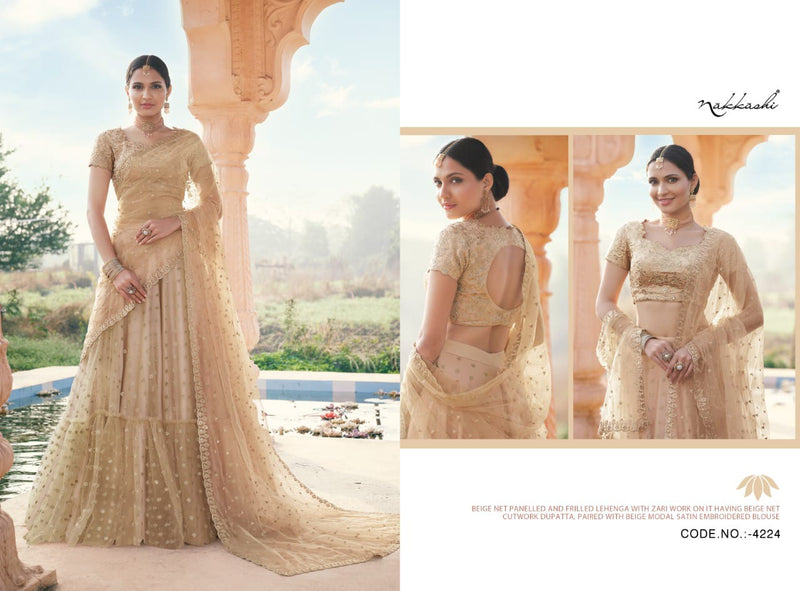 Nakkashi Dno 4224 Net With Zari Work Stylish Designer Wedding Wear Frilled Lehenga Choli