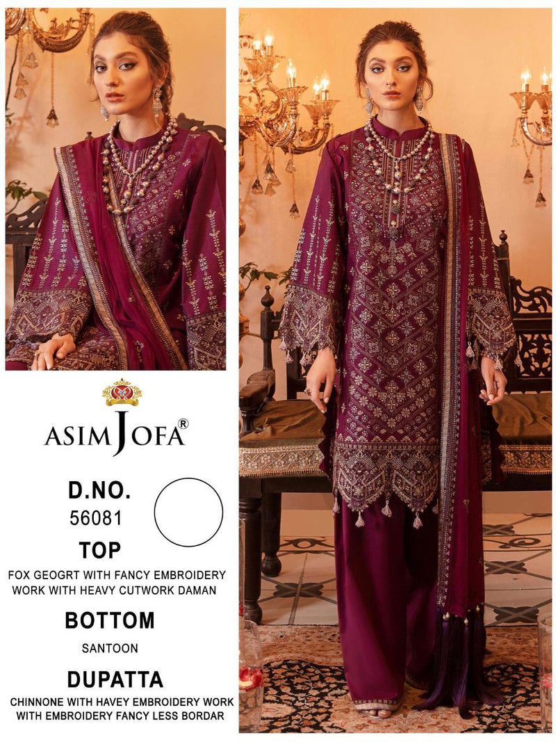 Asim Jofa Dno 56081 Fox Georgette With Fancy Embroidered Stylish Designer Party Wear Salwar Suit