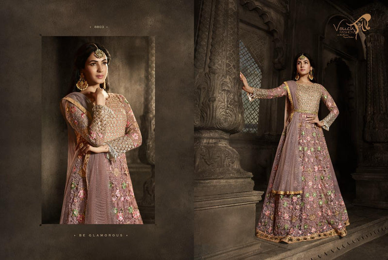 Vouch Fashion Moh Dno 8803 Net Stylish Designer Wedding Wear Long Graceful Look Gown