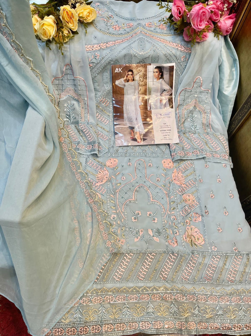 Alk Khushbu Dno 1029 Gerogette With Heavy Embroidery Stylish Designer Pakistani Salwar Suit