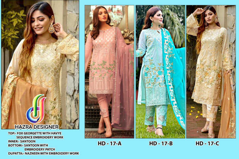 Hazra Designer Dno 17 Georgette With Heavy Embroidery Work Stylish Designer Salwar Suit