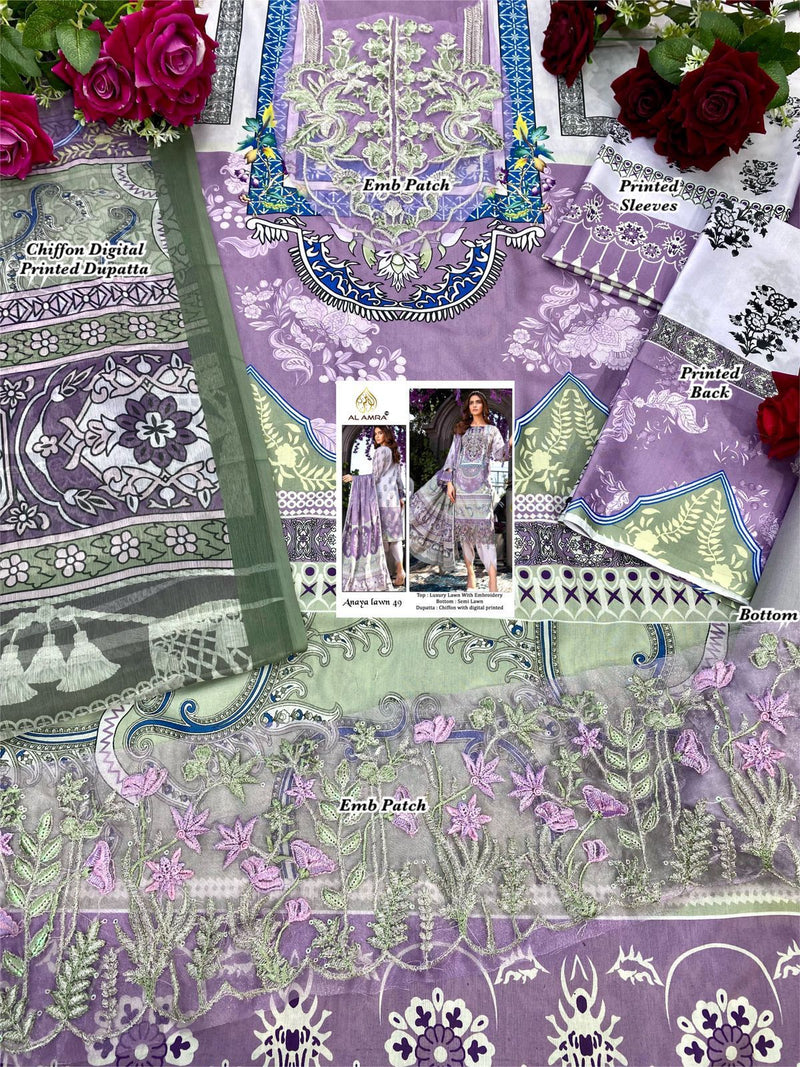 Al Amra Dno Anaya Lawn 49 Georgette With Emeroidery Work Stylish Designer Pakistani Salwar Suit