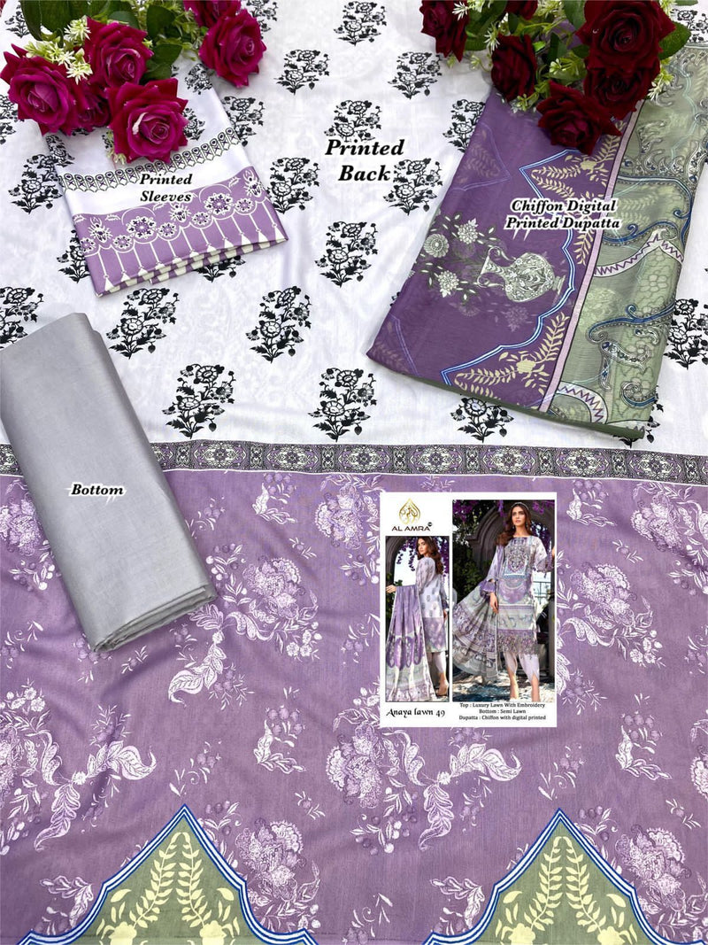 Al Amra Dno Anaya Lawn 49 Georgette With Emeroidery Work Stylish Designer Pakistani Salwar Suit