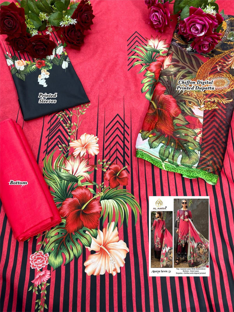 Al Amra Dno Anaya Lawn 51 Georgette With Emeroidery Work Stylish Designer Pakistani Salwar Suit