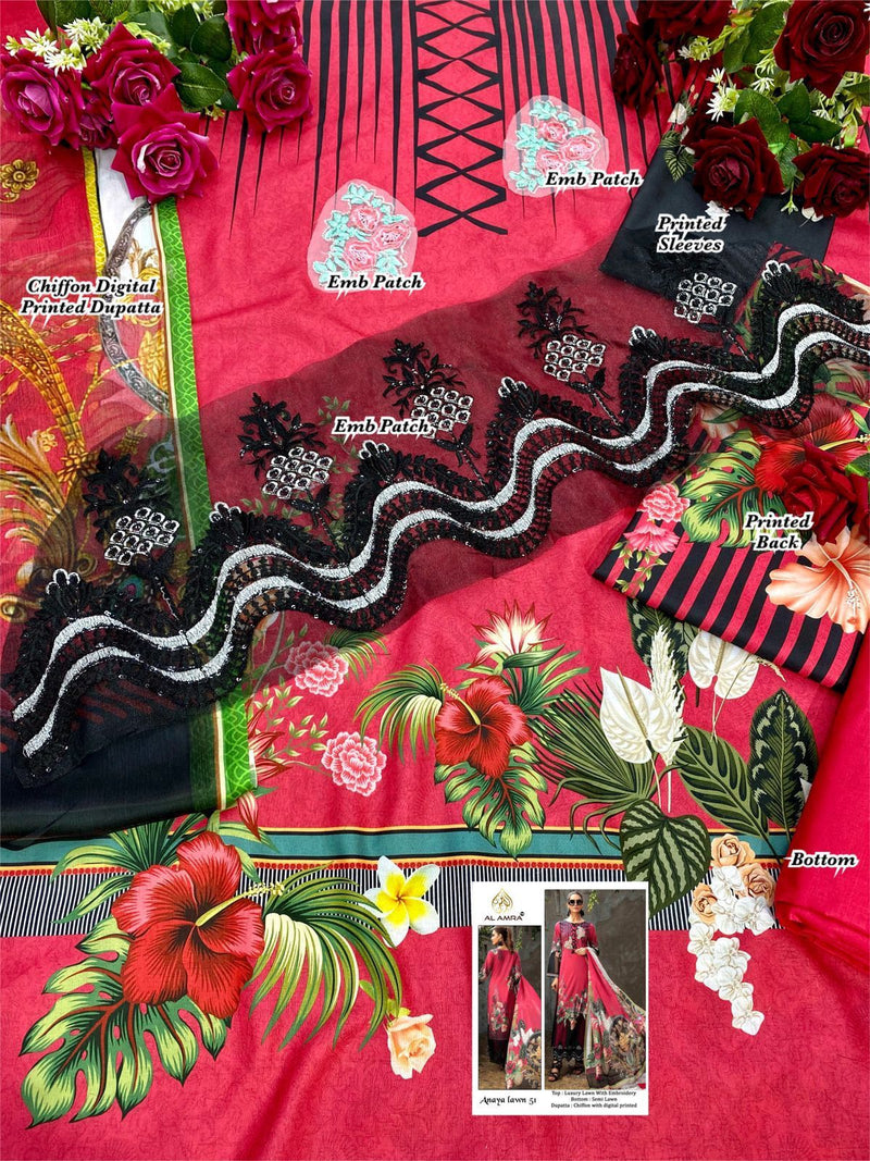Al Amra Dno Anaya Lawn 51 Georgette With Emeroidery Work Stylish Designer Pakistani Salwar Suit