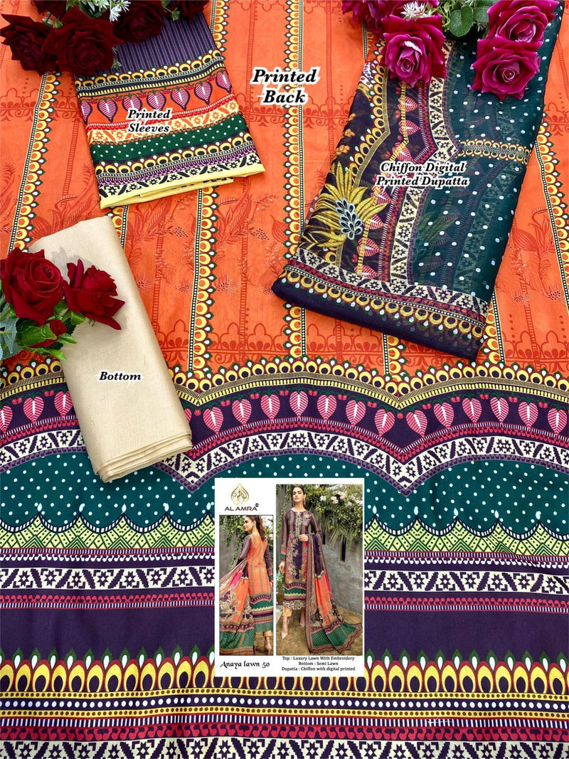 Al Amra Dno Anaya Lawn 50 Georgette With Emeroidery Work Stylish Designer Pakistani Salwar Suit