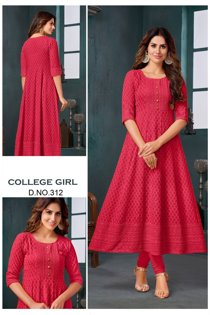 Stalk Your Fashion College Girl Rayon With Heavy embroidery Stylish Designer Long Kurti