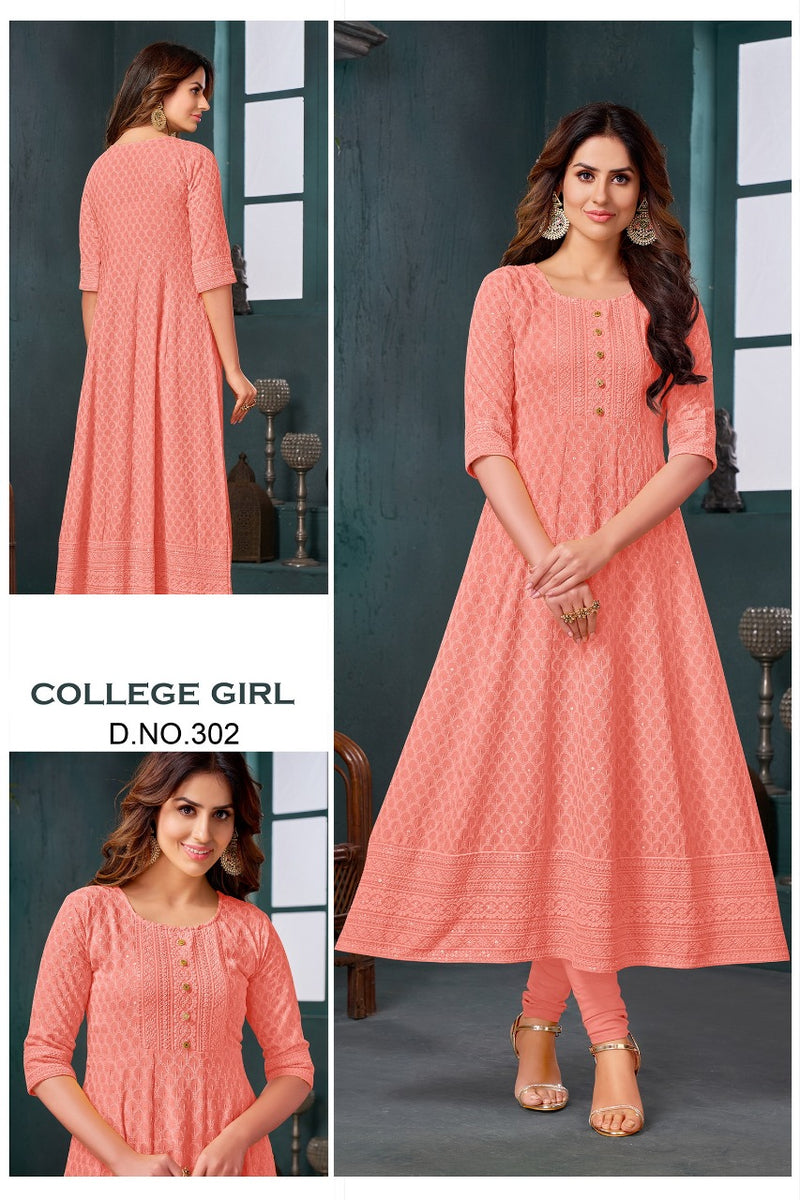 Stalk Your Fashion College Girl Rayon With Heavy embroidery Stylish Designer Long Kurti