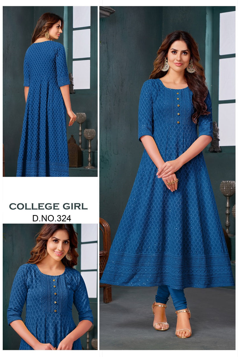 Stalk Your Fashion College Girl Rayon With Heavy embroidery Stylish Designer Long Kurti