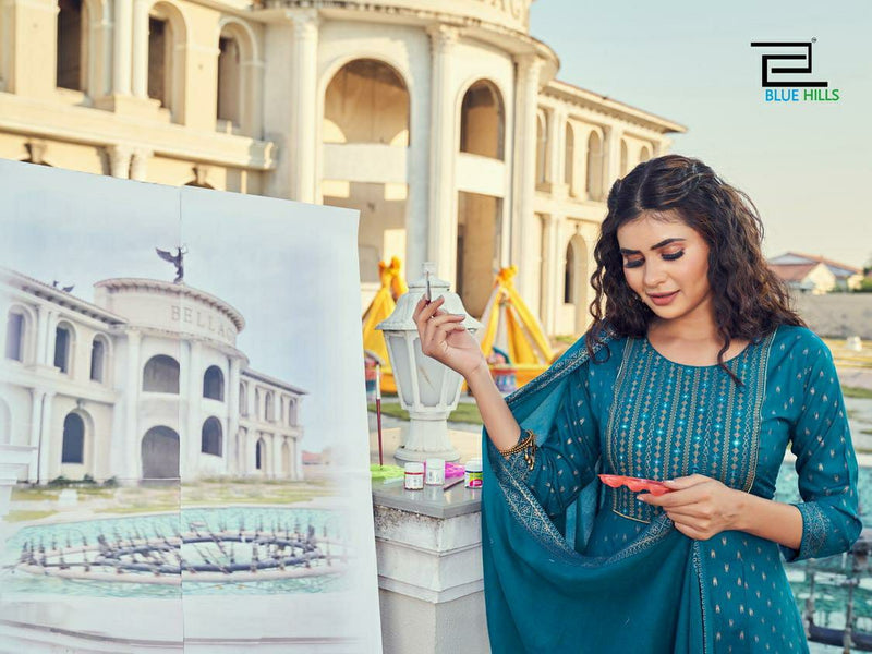 Blue Hills Dno 3001 To 3008 Rayon Embroidery With Mirror Work Stylish Designer Party Wear Long Kurti