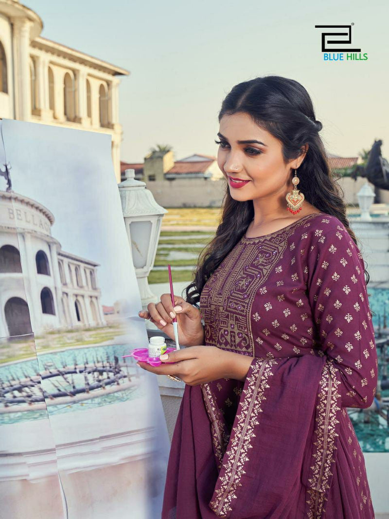 Blue Hills Dno 3001 To 3008 Rayon Embroidery With Mirror Work Stylish Designer Party Wear Long Kurti