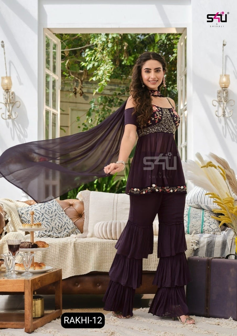 S4u Shivali Dno Rakhi 12 Georgette Wtih Heavy Embroidery HandWork Stylish Designer Party Wear Look Kurti