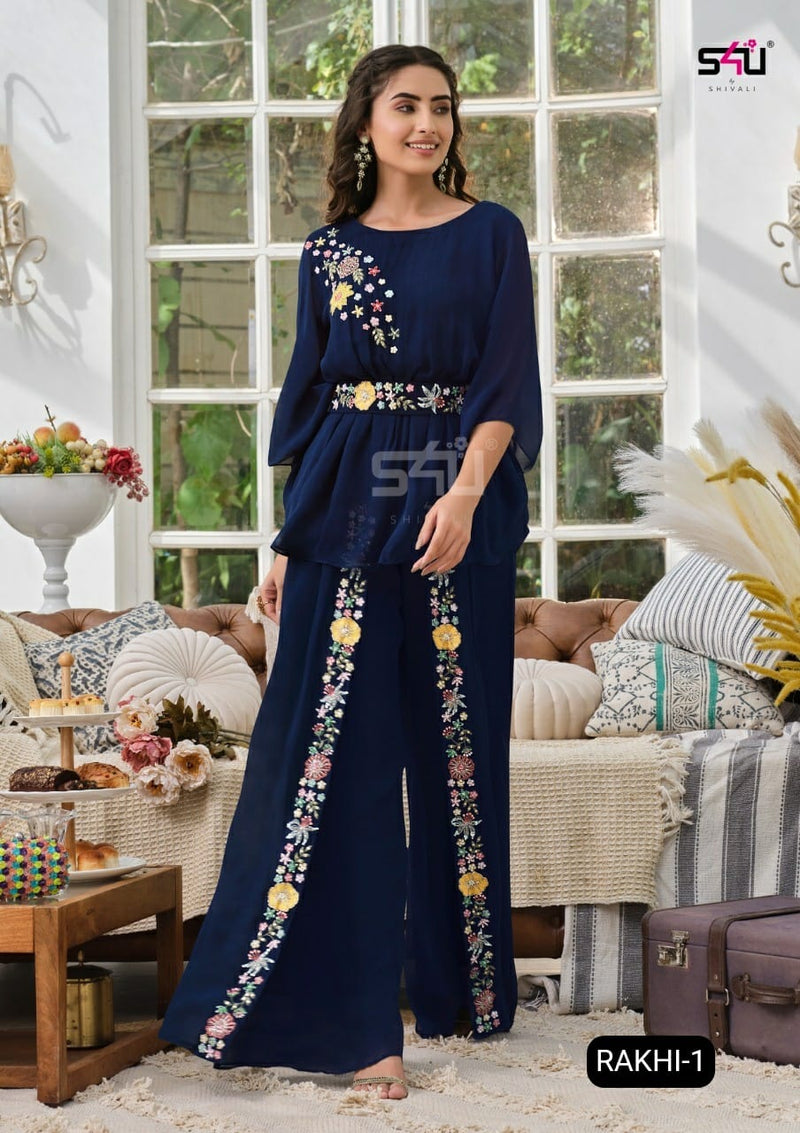 S4u Shivali Dno Rakhi 1 Georgette Wtih Heavy Embroidery HandWork Stylish Designer Party Wear Look Kurti