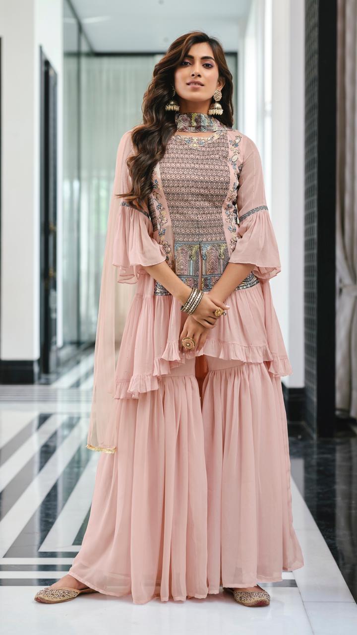 Zaveri Floral Georgette With Heavy Embroidery Work Stylish Designer Indo Western Kurti