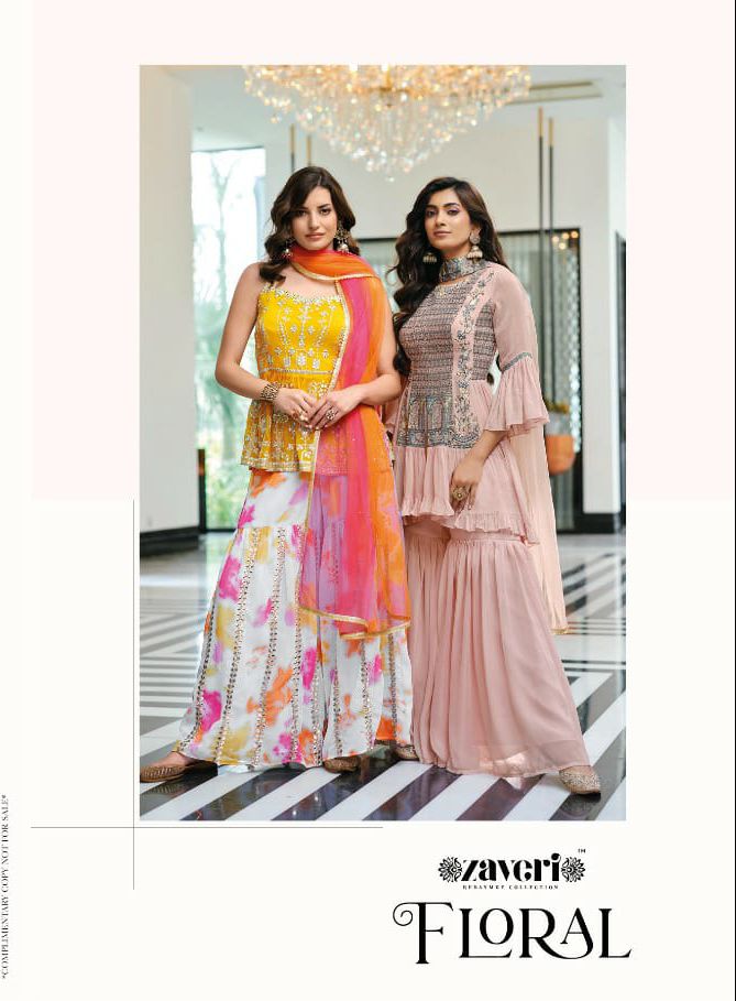Zaveri Floral Georgette With Heavy Embroidery Work Stylish Designer Indo Western Kurti