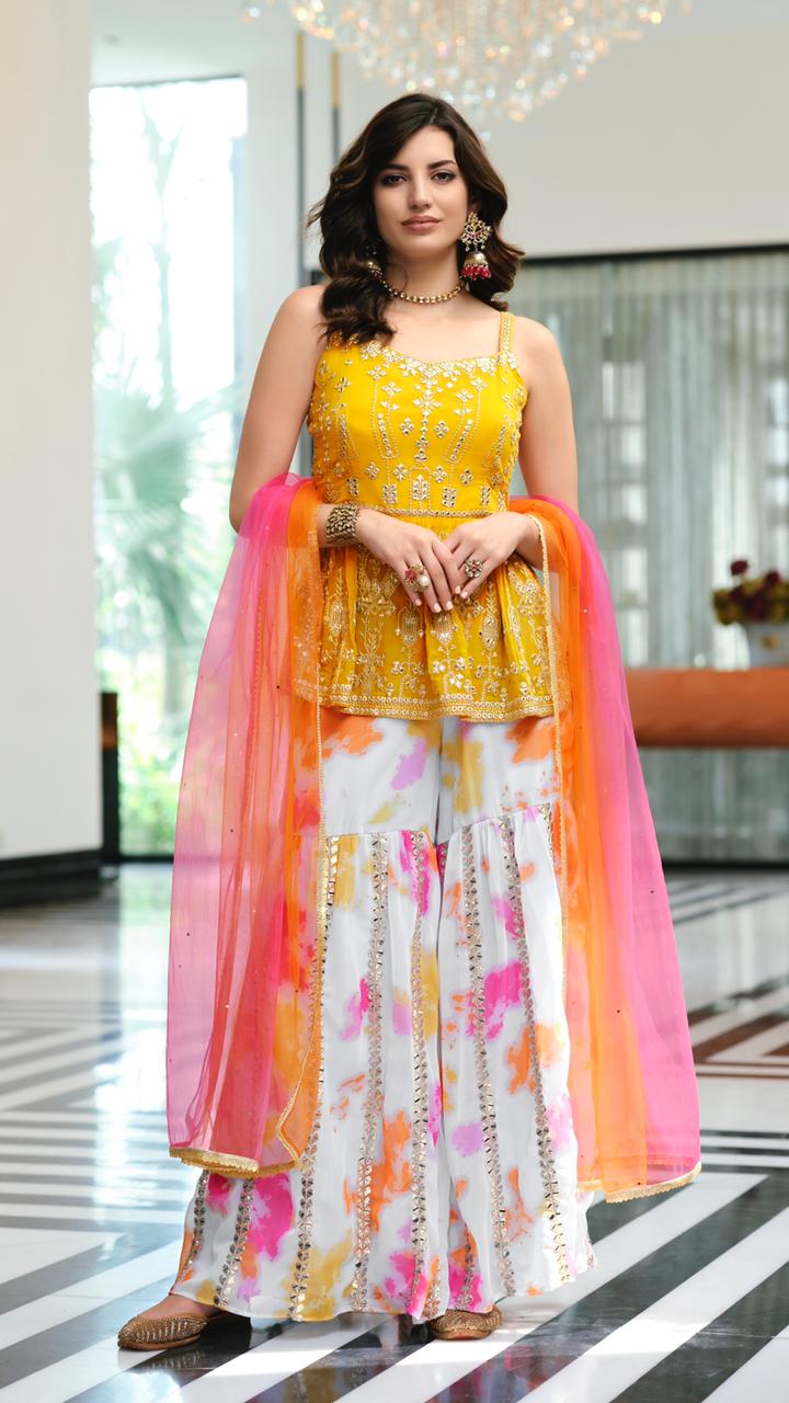 Zaveri Floral Georgette With Heavy Embroidery Work Stylish Designer Indo Western Kurti