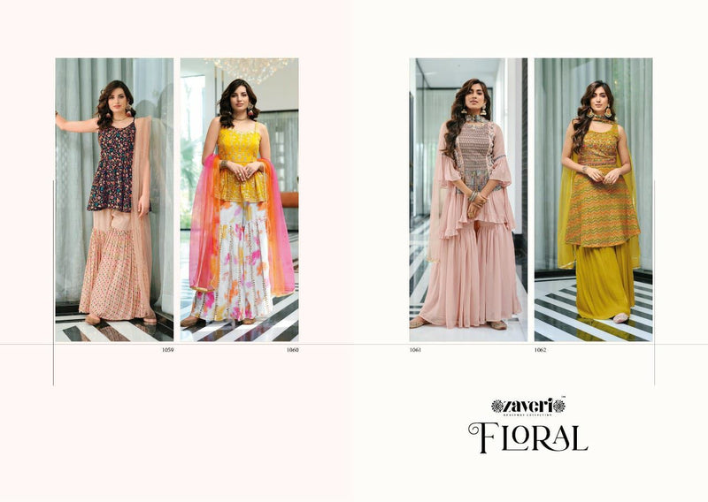 Zaveri Floral Georgette With Heavy Embroidery Work Stylish Designer Indo Western Kurti