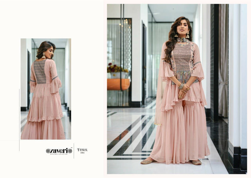 Zaveri Floral Georgette With Heavy Embroidery Work Stylish Designer Indo Western Kurti