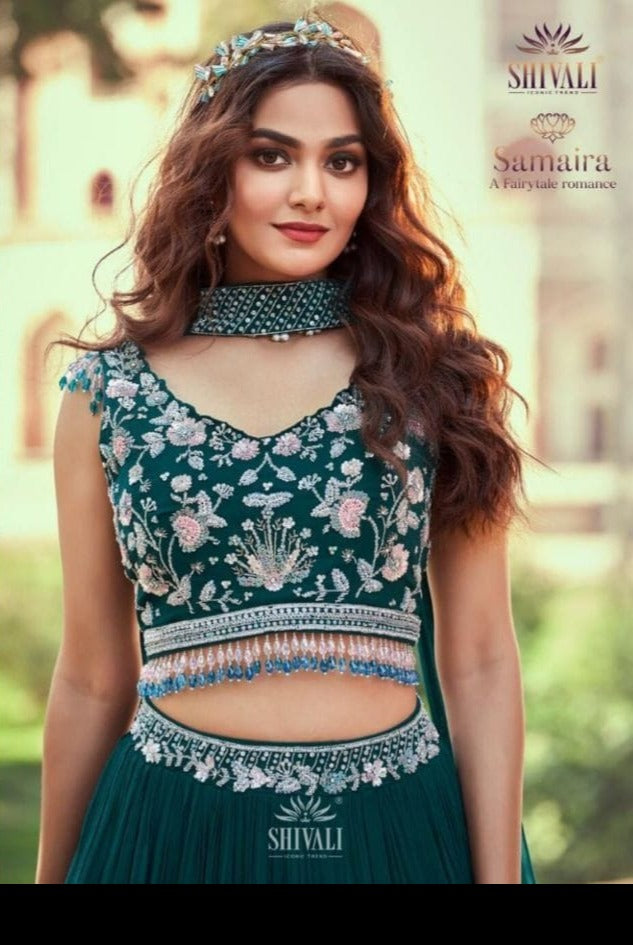 S4u Shivali Samaira Fancy  With embroidery Work Stylish Designer Wedding Wear Indo Western Lehenga