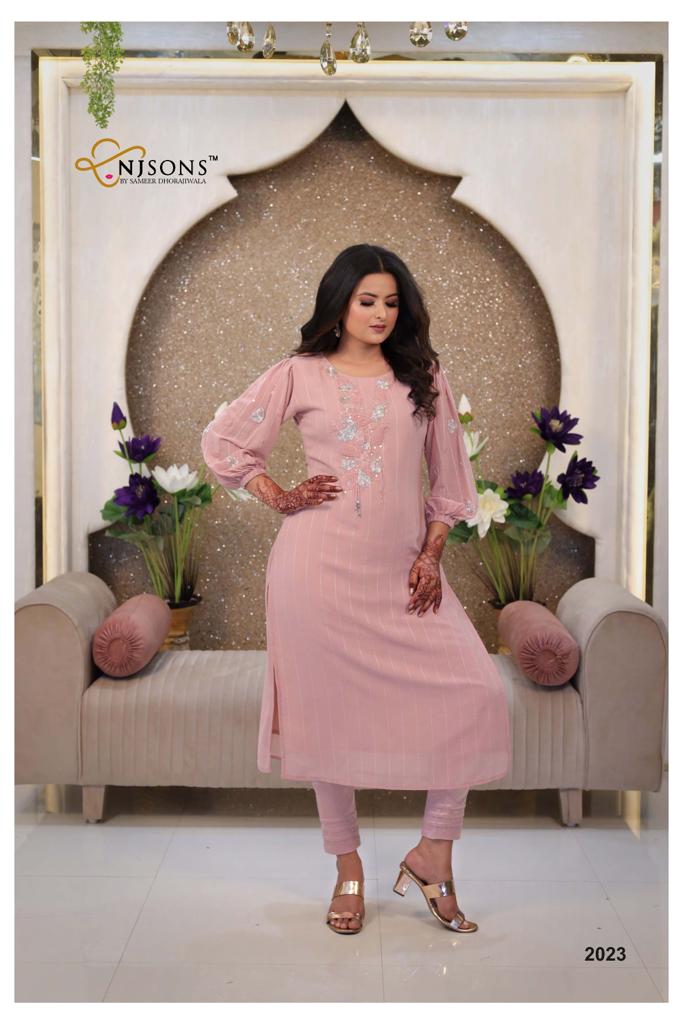NJ Sons 2023 Georgette With Beautiful Work Stylish Designer Party Wear Fancy Kurti