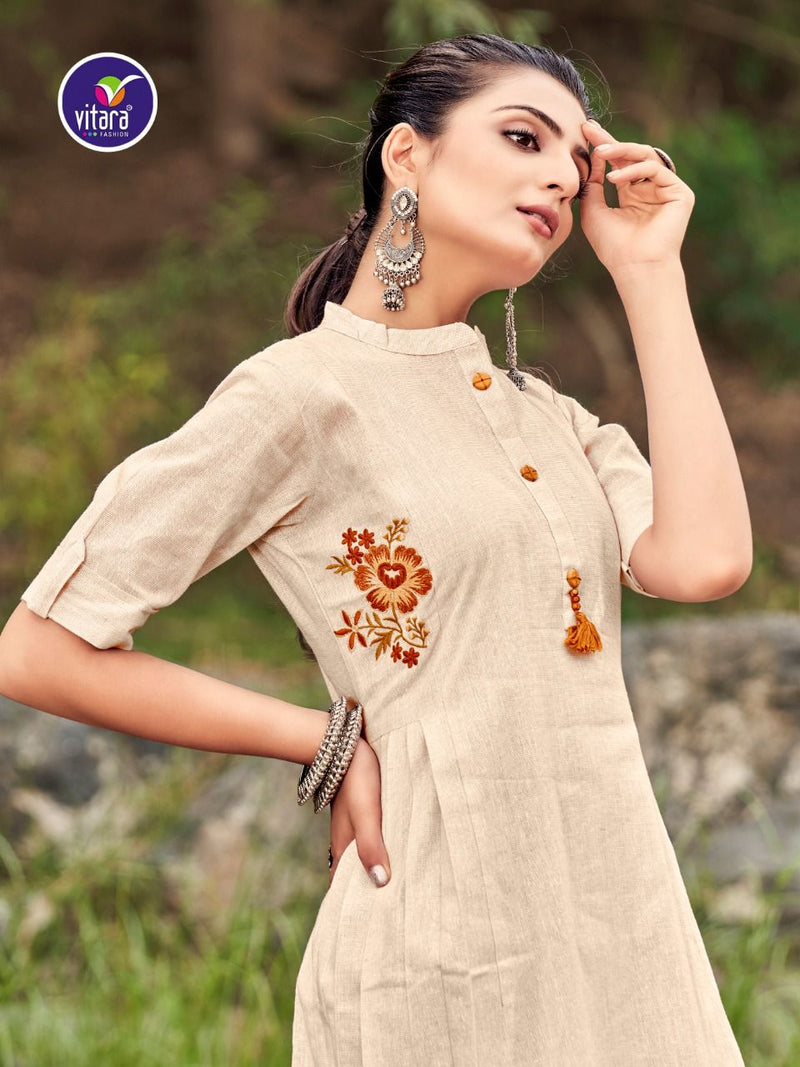Vitara Floret Khadi Cotton Stylish Designer Fancy Casual Wear kurti