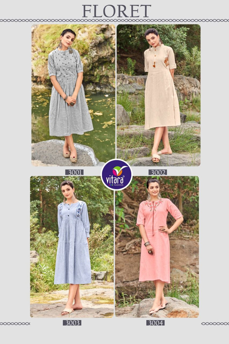 Vitara Floret Khadi Cotton Stylish Designer Fancy Casual Wear kurti