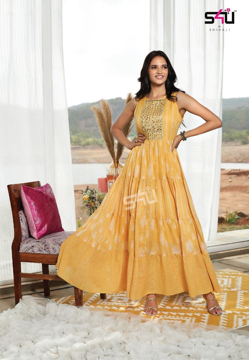 S4u Shivali Mul Mul Pure Cotton Stylish Designer Party Wear Long Fancy Kurti