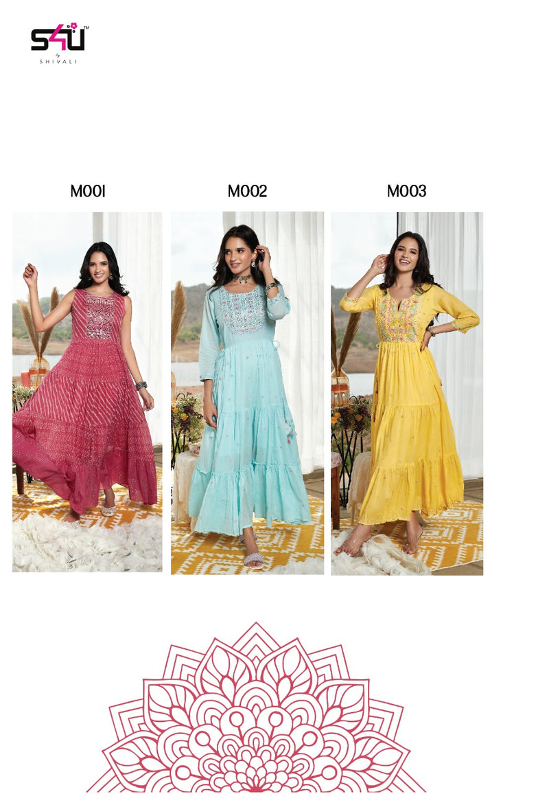 S4u Shivali Mul Mul Pure Cotton Stylish Designer Party Wear Long Fancy Kurti