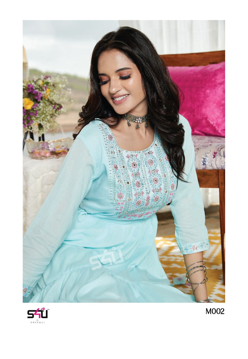 S4u Shivali Mul Mul Pure Cotton Stylish Designer Party Wear Long Fancy Kurti