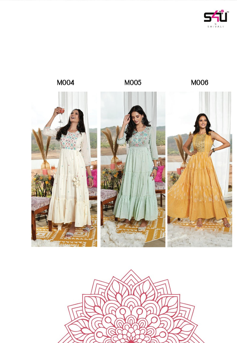 S4u Shivali Mul Mul Pure Cotton Stylish Designer Party Wear Long Fancy Kurti