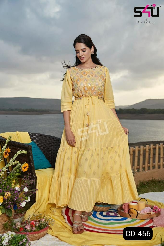 S4u Shivali Dno Cd 456 Pure Cotton With Hand Work Stylish Designer Fancy Look Long Kurti
