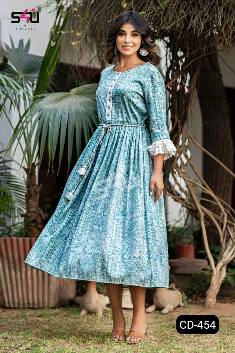 S4u Shivali Dno Cd 454  Pure Cotton With Hand Work Stylish Designer Fancy Look Long Kurti