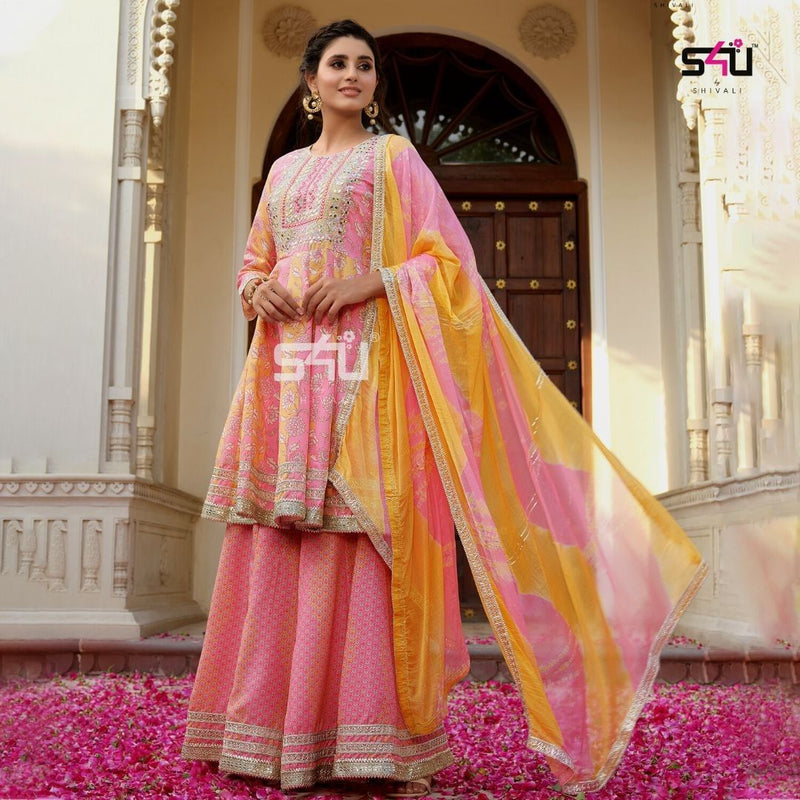 S4u Shivali Dno 202 Pure Cotton With Heavy Hand Work Stylish Designer Festive Wear Sharara