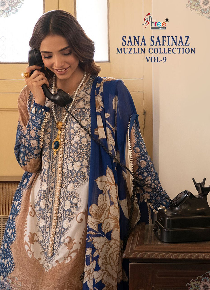 Shree Fabs Sana Safinaz Vol 9 Pure Cotton With Heavy Embroidery Work Stylish Designer Party Wear Salwar Suit