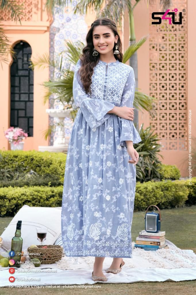 S4u Shivali Luckhnowi Viscose Rayon Stylish Designer Casual Wear Long Fancy Kurti