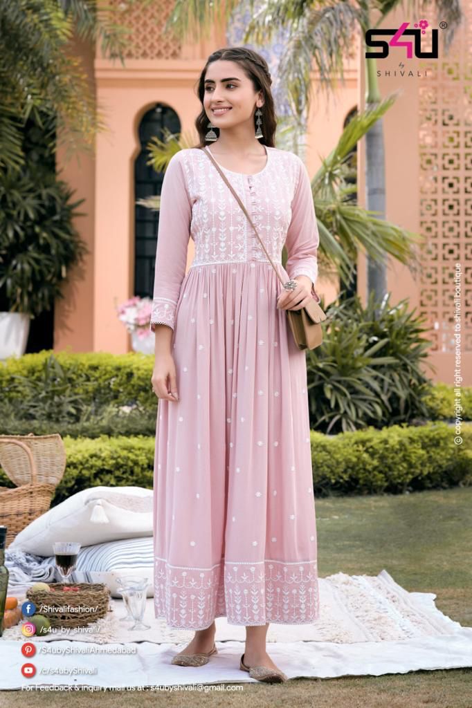 S4u Shivali Luckhnowi Viscose Rayon Stylish Designer Casual Wear Long Fancy Kurti