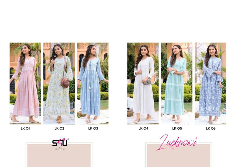 S4u Shivali Luckhnowi Viscose Rayon Stylish Designer Casual Wear Long Fancy Kurti