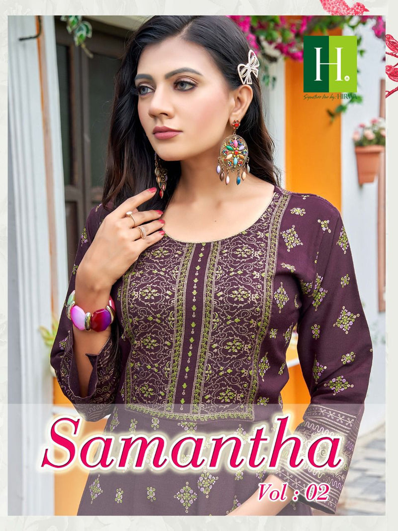 Hirwa Samantha Vol 2 Heavy Rayon Stylish Designer Casual Wear Fancy Look Long Kurti