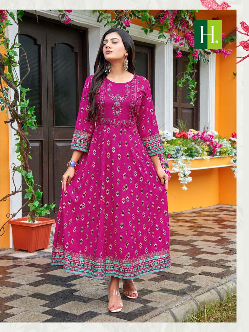 Hirwa Samantha Vol 2 Heavy Rayon Stylish Designer Casual Wear Fancy Look Long Kurti
