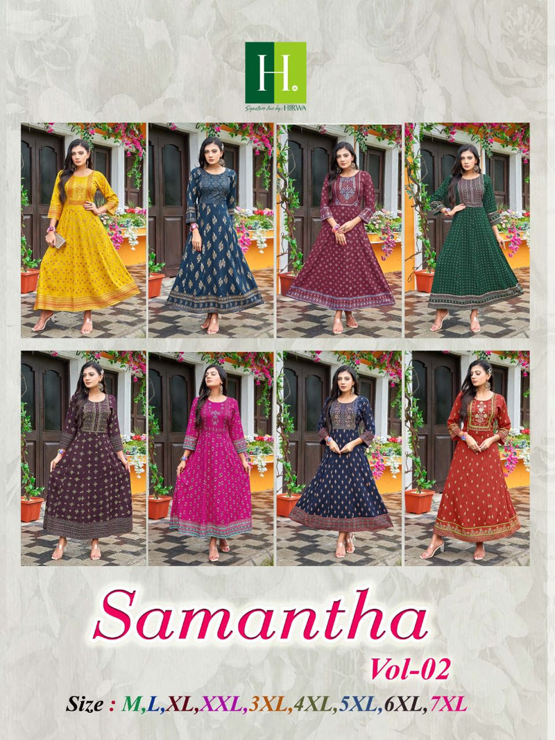 Hirwa Samantha Vol 2 Heavy Rayon Stylish Designer Casual Wear Fancy Look Long Kurti