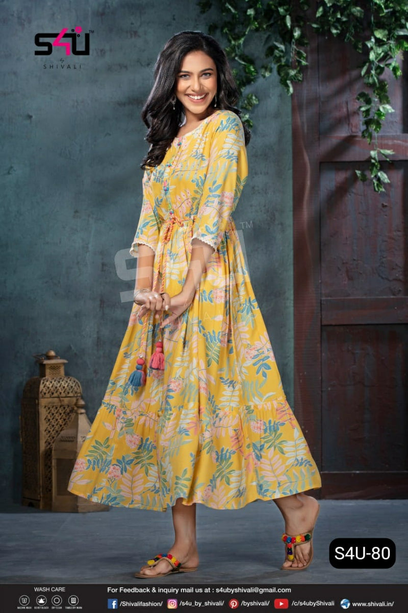 S4u Shivali Dno 80 Muslin With Hand Work Stylish Designer Party Wear Fancy Kurti