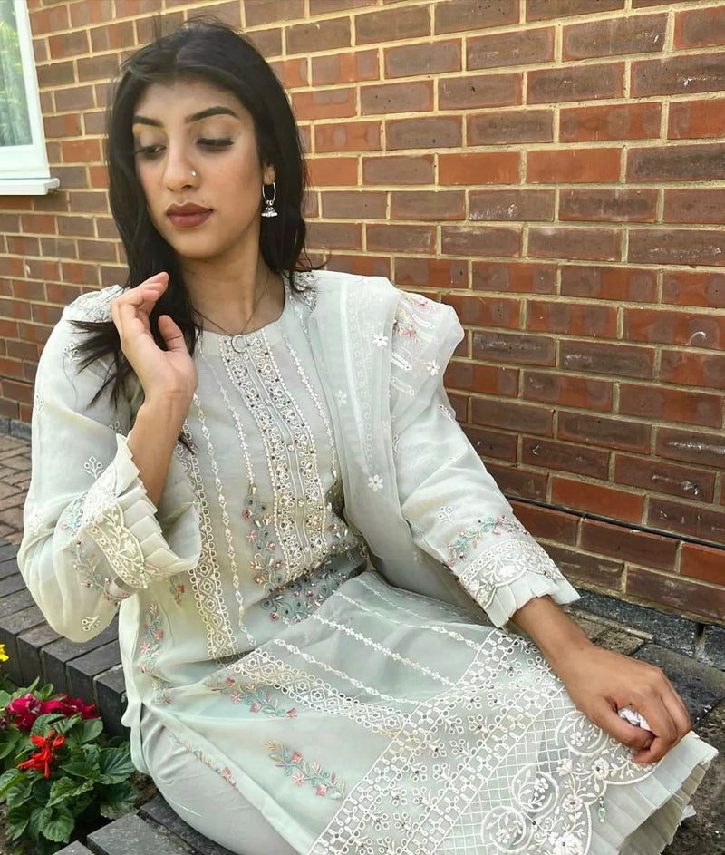 Ziaaz Noor Mint Vol 2 Organza With Hand Work Stylish Designer Pakistani Salwar Kameez