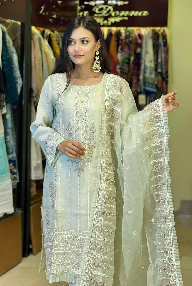 Ziaaz Noor Mint Vol 2 Organza With Hand Work Stylish Designer Pakistani Salwar Kameez