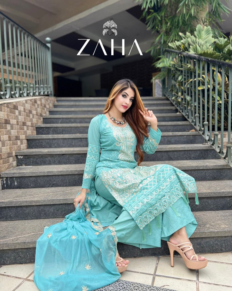 Zaha Dno 10021 Georgette With Heavy Embroidery Work Stylish Designer Pakistani Beautiful Salwar Kameez