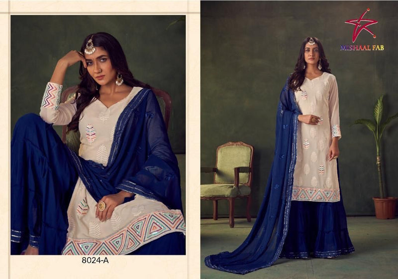 Mishaal Fab Dno 8024 A Georgette With Heavy Embroidery Work Stylish Attractive Look Casual Kurti