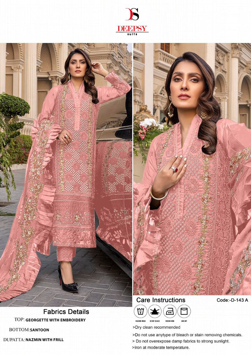 Deepsy Suit Dno 143 A Georgette With Nazmin Embroidery Work Stylish Designer Salwar Kameez