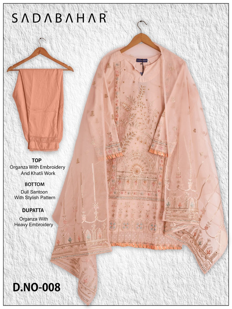 Sada Bahar Dno 008 Organza With Heavy Embroidery Work Stylish Designer Fancy Pret Kurti