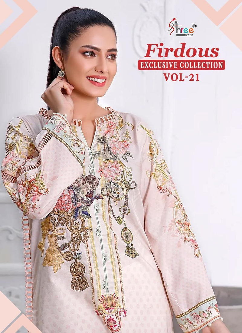 Firdous Exclusive Vol 21 Pure Cotton Beautiful Printed With Heavy Embroidery Work Stylish Designer Pakistani Party Wear Salwar Kameez